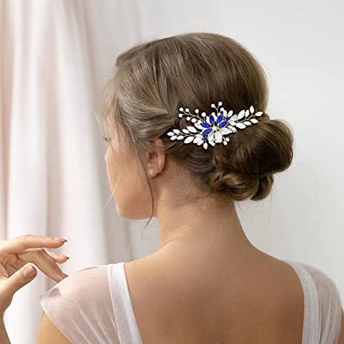 inSowni 33 Pack Royal Blue Rhinestone Pearl Crystal Flower Bridal Hair Side Combs Slides+Gems Spiral Hair Clips+U Shaped Hair Pins Wedding Headpieces Accessories for Women Girls Brides Bridesmaids - Image 2