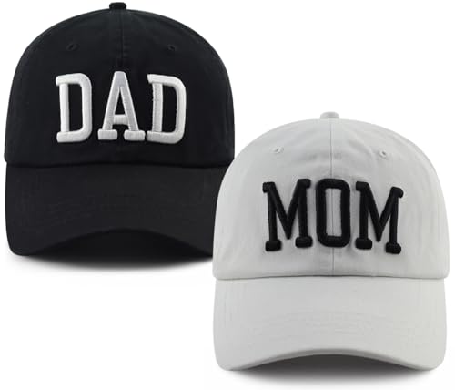 Image of GzacDeope 2PCS Dad and Mom Hat for Men Women, Funny Adjustable Cotton Embroidered Parents Gifts Baseball Cap