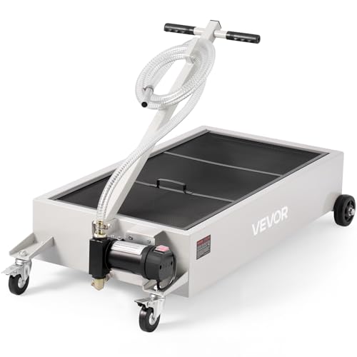 VEVOR Low Profile Electric Oil Drain Pan 20 Gal Capacity Rolling Oil Drain Pan with 110V High-Flow Pump 7.2 ft Hose & T Folding Handle Leak-proof & Corrosion-resistant Fit for Trucks ATVs White