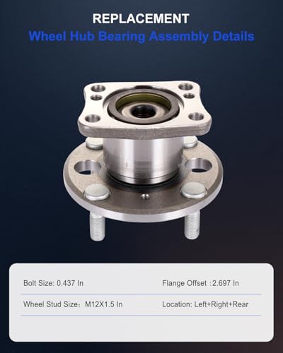 ECCPP Wheel Hub and Bearing Assembly Rear 512490 fit for Ford Fiesta 2011-2018 4 Lugs Wheel Bearing Hubs with ABS 2pcs