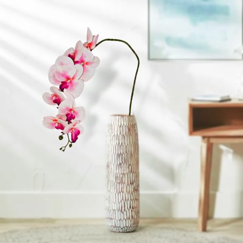 Image of CraftVatika Artificial Faux White Orchid Flower Single Stem with 10 Flower Heads | Phalaenopsis-Style Butterfly Orchid Look | Decorative Flower for Vase Decoration, Home, Office, Wedding Event Decor