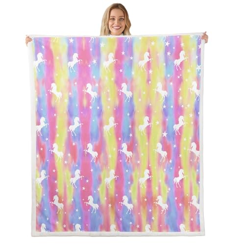 Homemissing Manta de forro polar con diseño de unicornio arcoíris para niños, 127 x 152 cm, para sofá, cama, sofá, decoración de princesa, manta de felpa para niños, niñas, adolescentes, estampado de