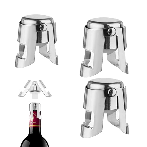 3 Pcs Champagne Stoppers,Champagnes Bottle Stopper with Stainless Steel Clips, Clamp Leak-Proof Reusable Champagne Cork, for Wine Champagnes Beer Collection, Vacuum Sealer