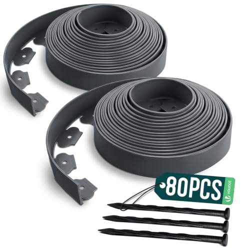 VOUNOT® Borde Jardín Césped Borde Flexible de PE, Delimitadores de Bordes para Jardín, Bordura Exterior para Tierra Cenefa Parterres con 80 Clavijas, Longitud 40m Altura 5cm, Antracita