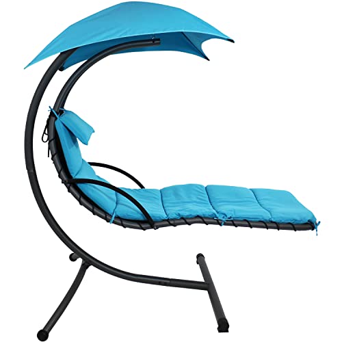 Sunnydaze Floating Chaise Lounger - Outdoor Hanging Patio Swing Chair With Canopy And Arc Stand - 260-Pound Capacity - Teal - 79 Inches Long #TOP6