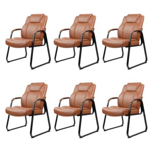 Image of CLATINA Guest Chair Big & Tall 500 lbs, PU Leather Office Reception Chairs, Sled Base, No Wheels, Brown, Set of 6 for Waiting Room, Conference, Lobby, Living Room