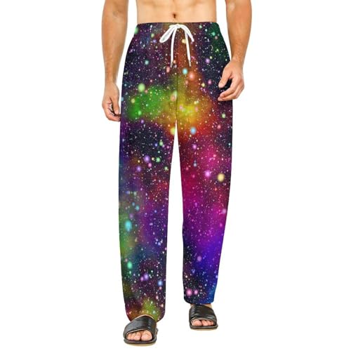 Bas de pyjama femme long motif galaxie colorée avec poches pantalon détente taille S