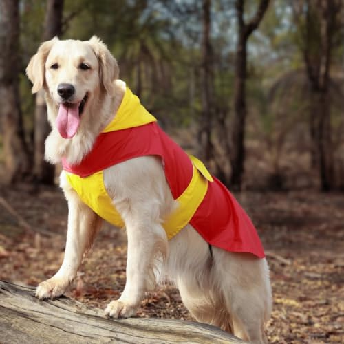 Image of Waterproof Dog Raincoat with Hood | Double Coloured Red-Yellow | Adjustable Velcro | Extra Coverage | Easy to Carry Pouch | for Small, Medium and Large Breed Dogs (Mini Adult (XL))