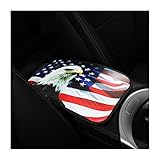 BLAU GRUN American Flag Car Center Console Pad, PU Leather Armrest Storage Box Mat, Vehicle Seat Box Cover Protector, Auto Interior Decor Accessories Universal for SUV Truck (Style D)