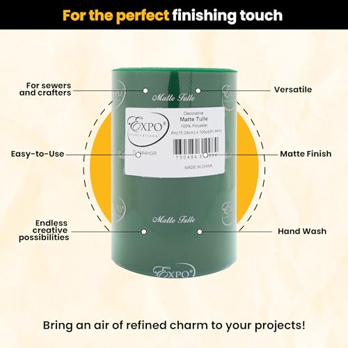 Image of Expo International Decorative Matte Tulle, Roll /Spool of 6 inch X 100 Yards, Lightweight Polyester Tulle Fabric for Tutus, Costumes, and Party Decorations, Washable, Easy-to-Use, Hunter Green