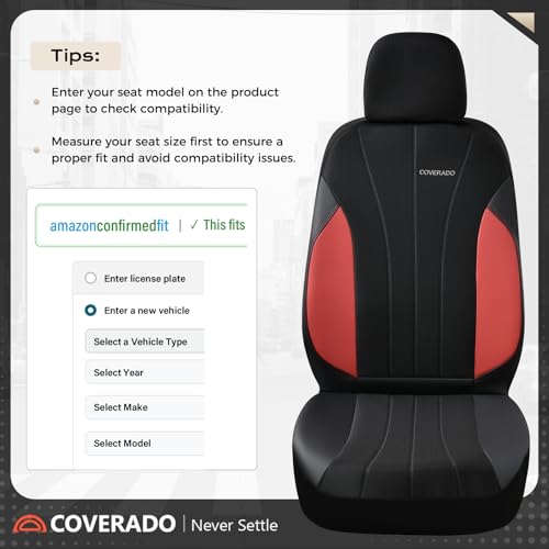 Image of Coverado Seat Covers for Car 2 Seats, PU Leather & Breathable Mesh Seat Protectors, Universal Fit for SUVs, Trucks, Sedans