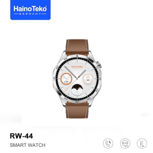 Image of HainoTeko Germany Haino Teko RW44 Round Screen AMOLED Display Smart Watch With 3 Pair Straps and Wireless Charger For Gents and Boys Silver