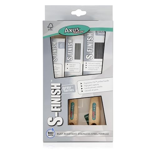 Axus Decor Immaculate S-Finish Paint Brush (Grey Color) - Set of 3-1, 1.5, 2mm - For All Paints, Synthetic Bristle Filaments, Natural Bamboo Handles, Rust-Resistant Stainless Steel