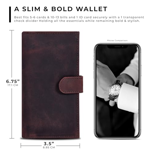 Image of Oak Leathers Checkbook Cover Slim Minimalist For Men with RFID Blocking Credit Card Holder Wallet (Mocha)