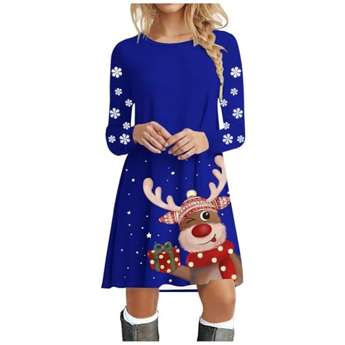Damen Kleider Elegant Hochzeit Weihnachtskleid für Damen, langärmelig, Rundhalsausschnitt, Aufdruck, weiches Kleid, modisches Swing-Kleid für...