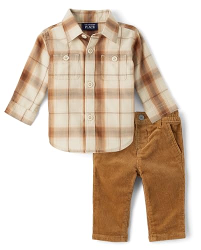Image of The Children's Place baby-boys And Newborn Button Down Shirt and Pants, 2 Piece Outfit