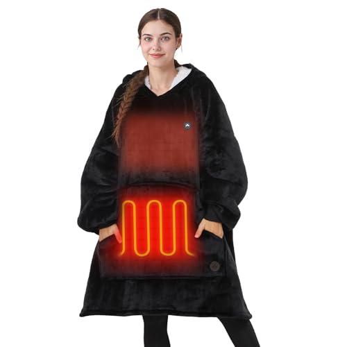 THREE POODLE Heated Wearable Blanket Hoodie, Oversized Sherpa Electric Hoodie Blanket, Gifts for...