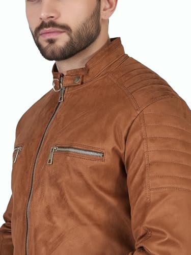 Image of Suede Faux Leather Jacket For Men's Black,Brown
