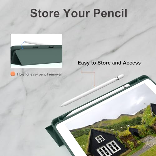 Image of Case for iPad 9th Generation 2021 / iPad 8th Gen 2020 /iPad Cover 7th Generation 2019, Silicone Case with Pencil Holder for iPad 9 /8 /7 10.2 inch, Auto Sleep /Wake, Green