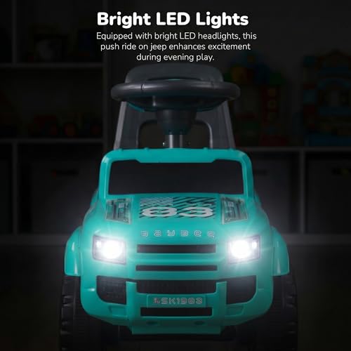 Image of Baybee Rover Baby Ride on Car for Kids | Portable Rideons Jeep with LED Lights & Music | Push Ride on Toys Car with Backrest & Toy Storage Basket | Kids Car to Drive 1-3 Years (Teal)