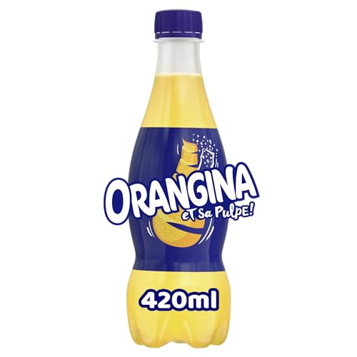 Orangina Sparkling Fruit Drink; Multipack of 12 x 420ml bottles; contains a blend of citrus juices, real orange pulp and orange zest