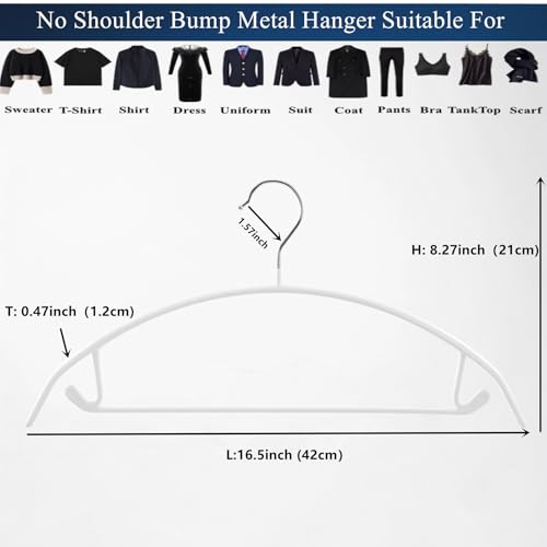 Cocomaya 42CM Weiß Keine Schulter Bumps No Mark Anti-Rutsch Gummi beschichtete Kontur Metall Mantel Kleiderbügel, Pullover Kleiderbügel, T-Shirt Kleiderbügel mit Hosenbügel 10 Stück
