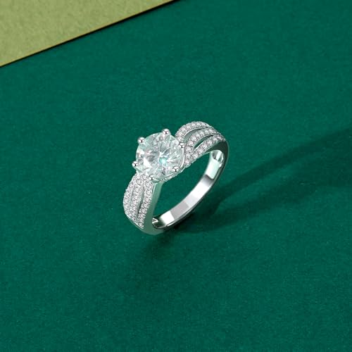 Image of Moissanite Engagement Rings Wedding Ring D Color VVS1 Round Cut S925 Sterling Silver Plated 18K White Gold Promise Rings for Women
