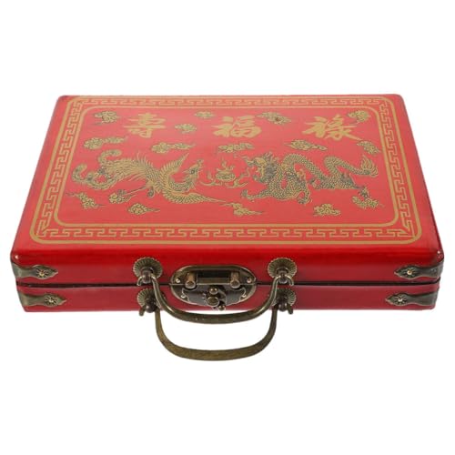 SEWACC Caja de Almacenamiento de Mahjong Retro de Madera y Pu, Estuche Tapa y Hebilla, Gran Capacidad para Juegos y Uso Doméstico, Caja Portátil para Viaje y Dormitorio, Soporte