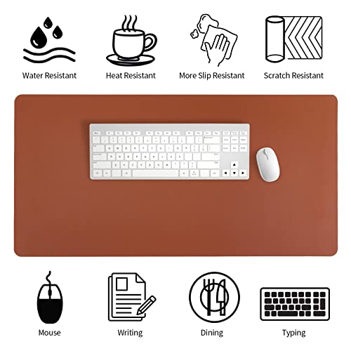 Image of Bloss Brown Leather Desk Pad Protector, Office Desk Mat, Large Mouse Pad, Non-Slip PU Leather Desk Blotter, Laptop Desk Pad, Waterproof Desk Writing Pad for Office and Home (,35.4 inch x 17 inch)