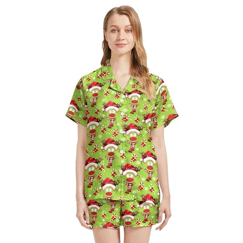 Image of Silk Satin Pajama Set for Women Summer Lounge Pjs Sets 2 Piece Suit Ladies Button Down Tops And Shorts Sleepwear