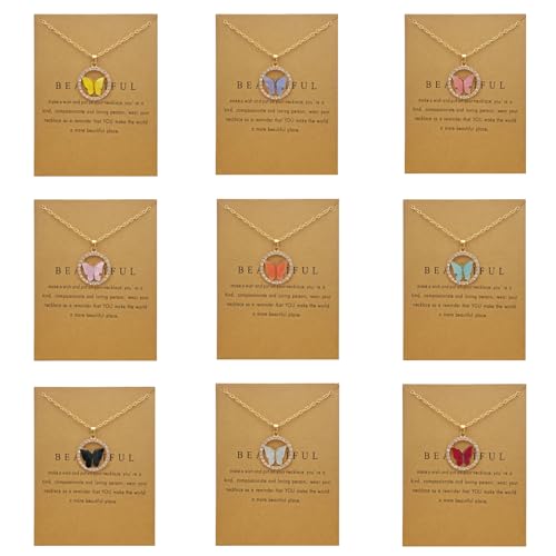 Butterfly Necklaces for Women 9Pcs Colorful Butterfly Necklace Set Butterfly Pendant Necklace Trendy Chain Necklace