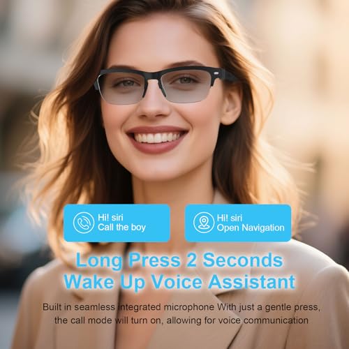 Image of Smart Glasses for Women Men, Anti-blue Light & Photochromic Lenses, Open-ear Half-frame Design, 26.1g Lightweight Music Sunglasses, Bluetooth Glasses with Speakers for Travel Sports Cycling(YX01)