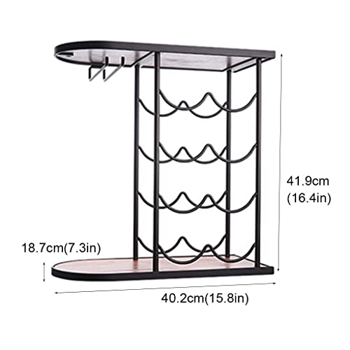 Soporte para 8 botellas y 2 copas con madera y hierro miniatura 6