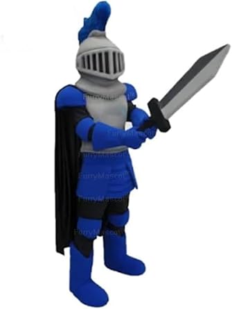 New Handsome Blue Knight Suit Animal Mascot Costume Party Carnival Costumes Sports School Spirit & COOLING FAN