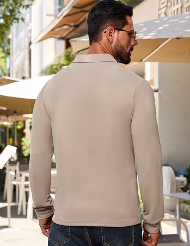 Camiseta Polo Hombre Manga Larga Cuello con Botones Casual Trabajo Pulóver | Ultra suave, Estiramiento, Forro polar térmico, Textura vertical fina, Ajuste holgado, Sólido, Polo térmico para golf miniatura 3