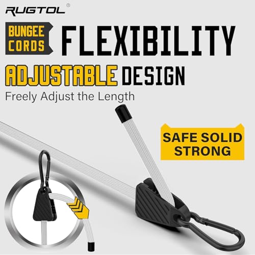 Image of Bungee Cords with Hooks, 48 Inch Adjustable White Bungee Cords with Carabiner Heavy Duty Outdoor, 8mm Thick Easy to Adjust Bungee Rope UV Resistant for Truck Bed, Bike Rack, Camping, 6 Pack