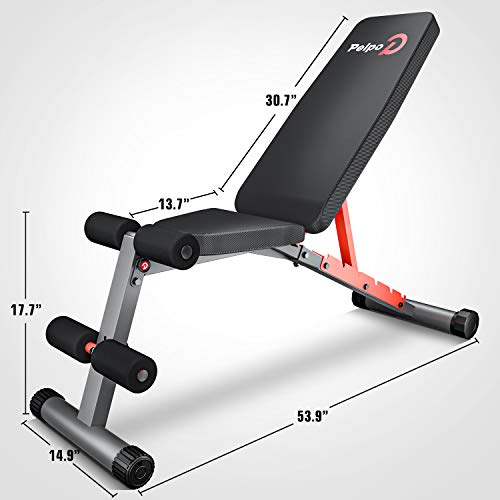Pelpo Weight Bench for Full Body Workout, Adjustable Workout Bench Press for Home Gym Strength Training, Incline Decline Utility Weight Bench with 6 Positions, Gray Frame