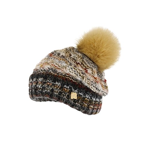 Berretto con pompon pelliccia beige melange Wolt R...