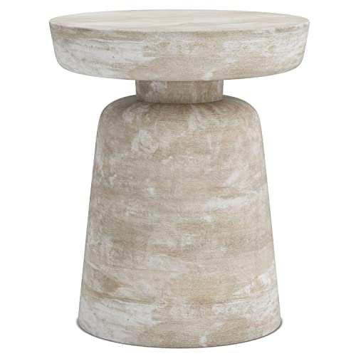 SIMPLIHOME Robbie SOLID MANGO WOOD 16 inch Wide Round Contemporary Rustic Accent Table in Distressed White Wash, Fully Assembled for the Living Room and Bedroom