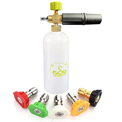 ESP Foam Cannon 1L Car Wash Foam Sprayer with 1/4' Quick Connector, 5 Nozzle Tips for Pressure Washer