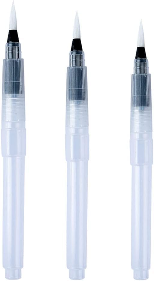 3/6Pcs Water Brush Pens Set Refillable Watercolor Pen Brush 3 Sizes Brush Tips for Blending Colors Creating Shades Watercolor Set Kids Adults Artist Professional