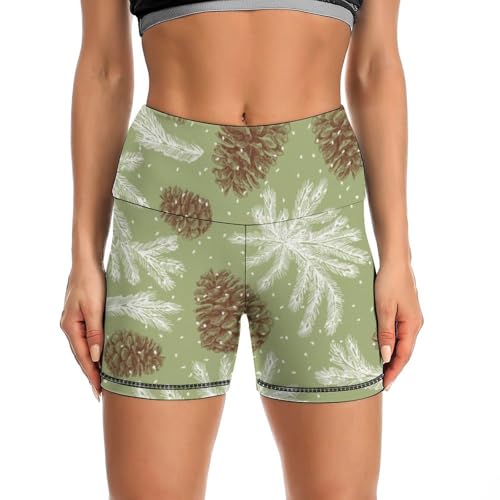 Pine Cones Pattern High Waist Yoga Shorts for Women Athletic Shorts Leggings Running Pants