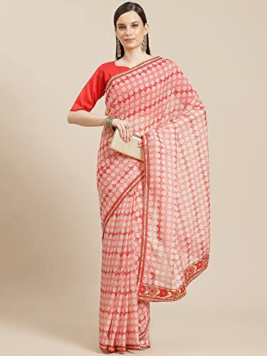 Image of AKHILAM Women's Organza Embroidered Saree With Unstitched Blouse Piece (2VARNI22 Parent)