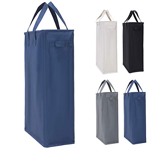 IHOMAGIC Slim Laundry Basket with Carry Handles, Collapsible Clothes Hamper Tall Rectangular Laundry Storage Bag with Breathable Mesh Cover, Foldable Laundry Washing Bin for Bathroom (45L, Navy Blue)