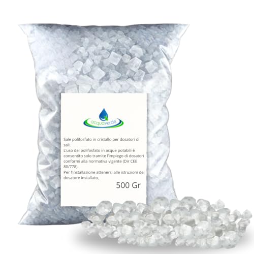 acquaverde | Sel polyphosphate en cristaux 500 g, idéal pour les filtres anticalcaires, doseurs de sels, recharge efficace pour lave-vaisselle – Haute qualité et longue durée de vie
