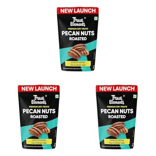 Image of True Elements Roasted Pecan Nuts 120g - Crunchy Nuts | Healthy Snack | Rich in Protein and Fibre | Premium Dry Fruits | Roasted Nuts (Pack of 3)