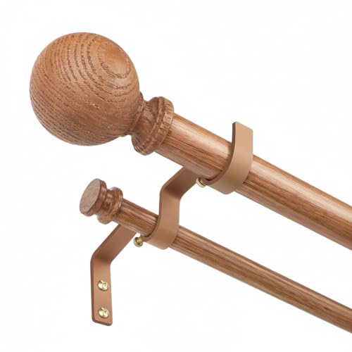 TANGWIN Wood Double Curtain Rods for Windows 66 to 120:Boho Wooden Double Rod Curtain Rods for Farmhouse Livingroom Bedroom 1Inch Heavy Duty Adjustable Dual Curtain Rod Decorative Imitation Wood Grain