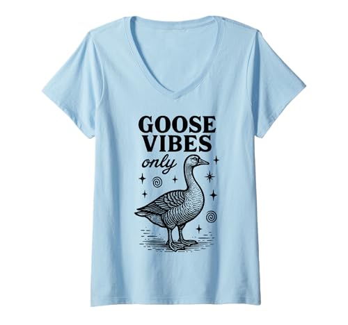 Goose Vibes Only - Funny Bird Animal Lover Retro Maglietta con donna collo a v