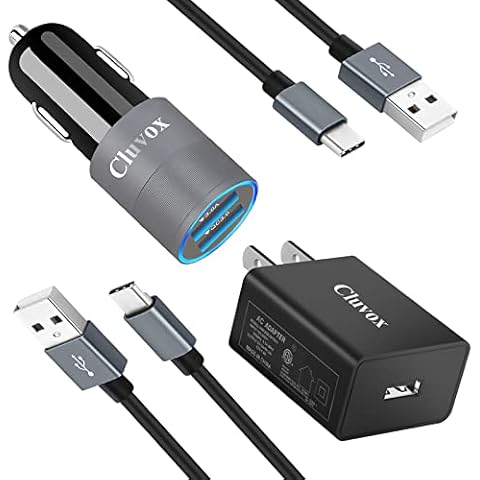 Cluvox 18W USB C Fast Charger Set, Compatible for Samsung Galaxy A55 5G/A54/A53/A50/A35/A33/A25/A23/A15/A14/A13/A71/A03S/S24/S23/S22, Rapid Car Charger Adapter+Wall Charger with 2 Type C Cord 3ft Cover