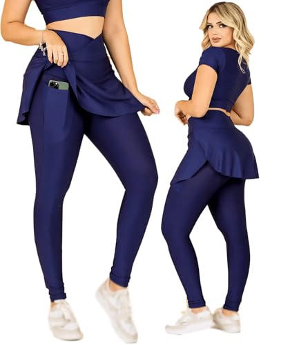 Calça Legging Fitness Feminina The Start com Saia e Bolso (BR, Alfa, M, Regular, Regular, Padrão, MARINHO)